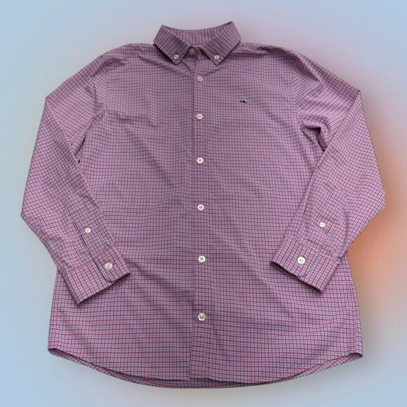 VINEYARD VINES Youth Medium (12-14) Pink Blue Plaid WHALE Oxford Dress Shirt - Picture 2 of 3